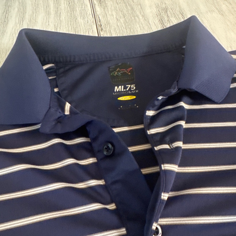 Greg Norman ML75 Microlux Mens Navy Blue Striped‎ PlayDry Golf Polo Shirt XL